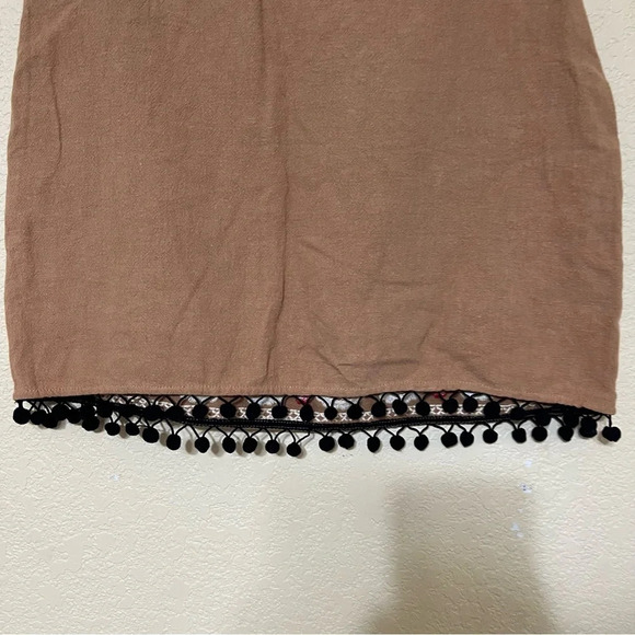 Umgee Embroidered Mini Skirt Women's Small Brown Boho Pom Pom Bird Floral - Picture 4 of 13